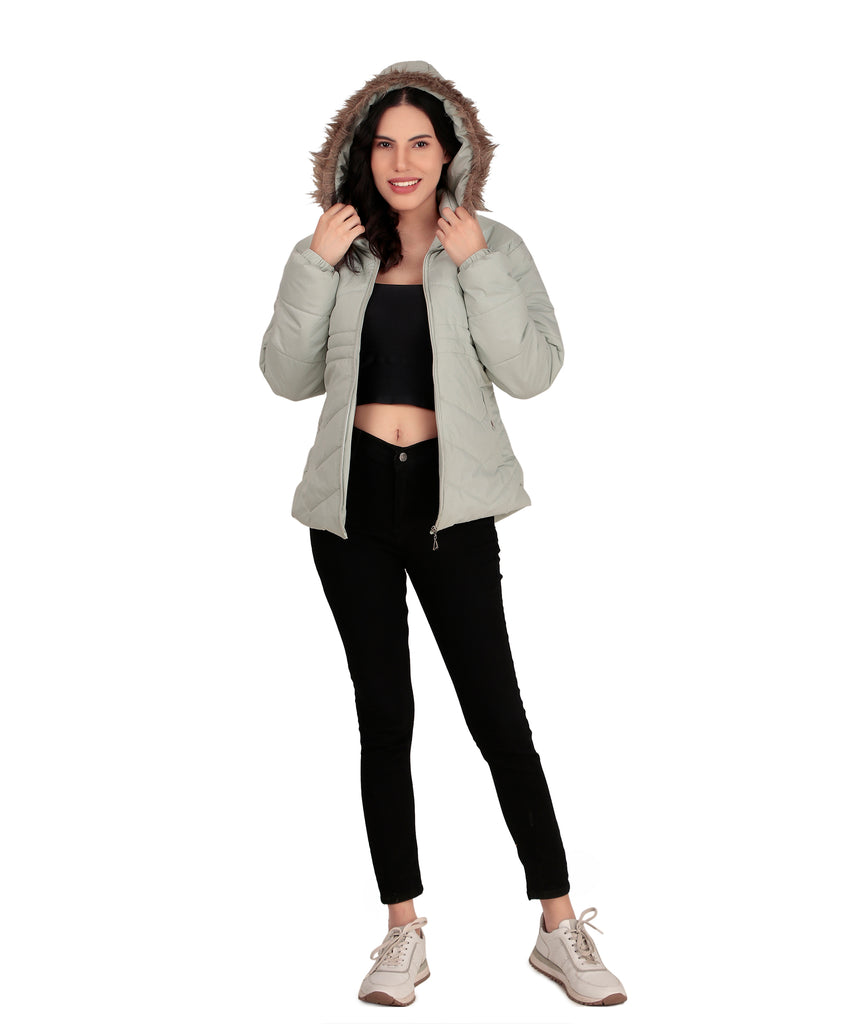 WarmNest Women's Padded Winter Jacket with Removable Faux Fur Hood and Elastic Cuffs