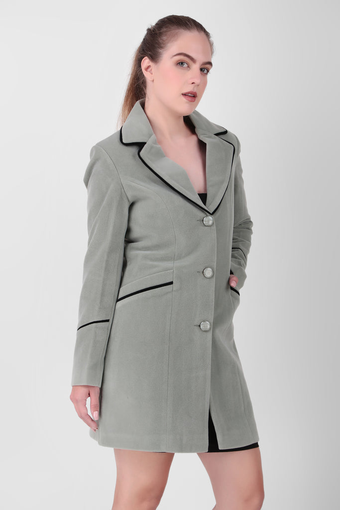 Women winter Long Coat with Black Piping