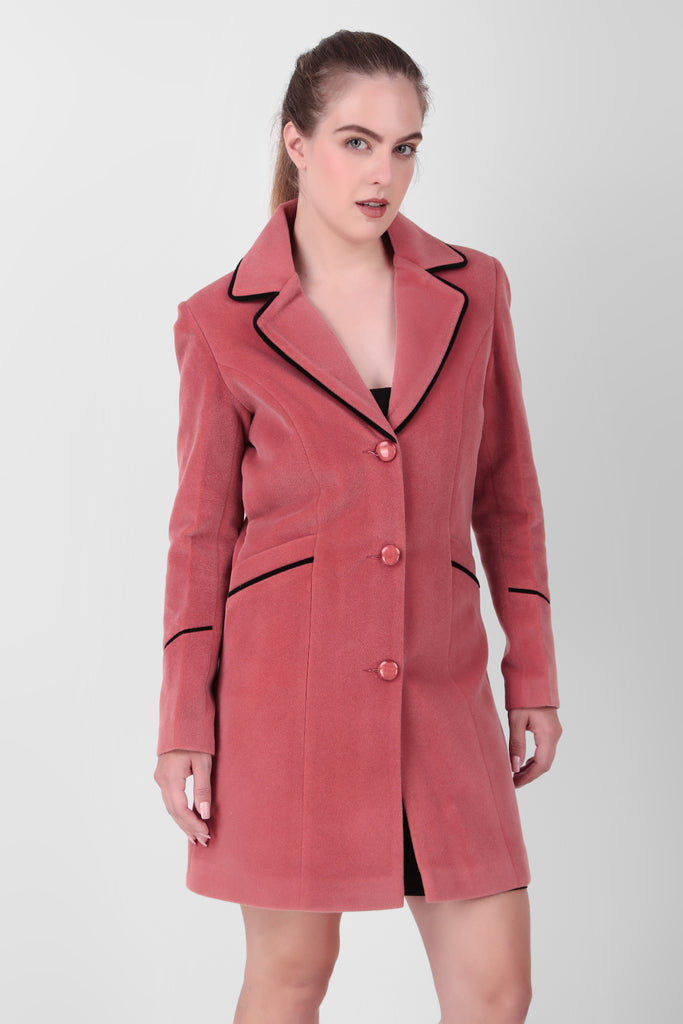Women winter Long Coat with Black Piping