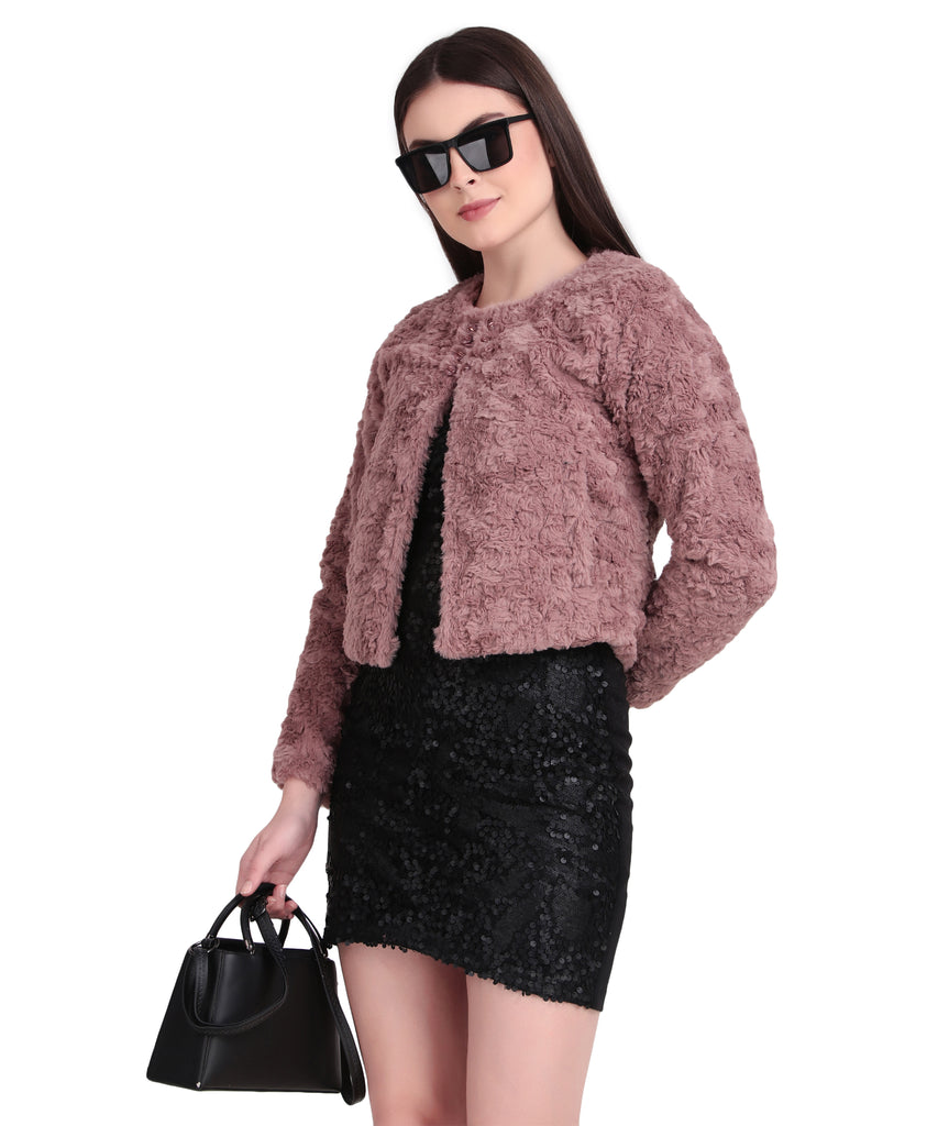 Brazo Women’s Teddy Faux-Fur Cropped Jacket